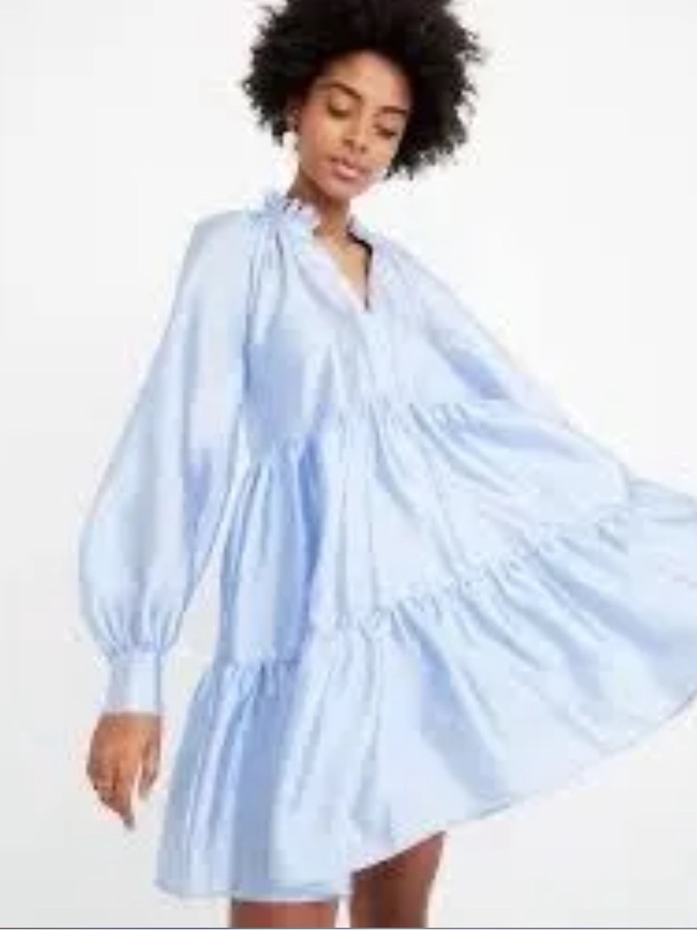 STINE GOYA Jasmine Powder Blue Long Sleeve Tiered Ruffle Dress